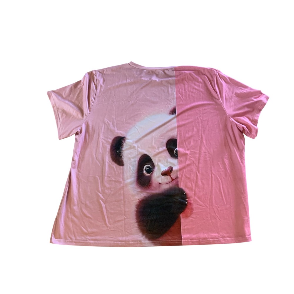 Womens Pink Peeking Panda Graphic T-Shirt Short Sleeve Oversized Top 6XL - Picture 2 of 3